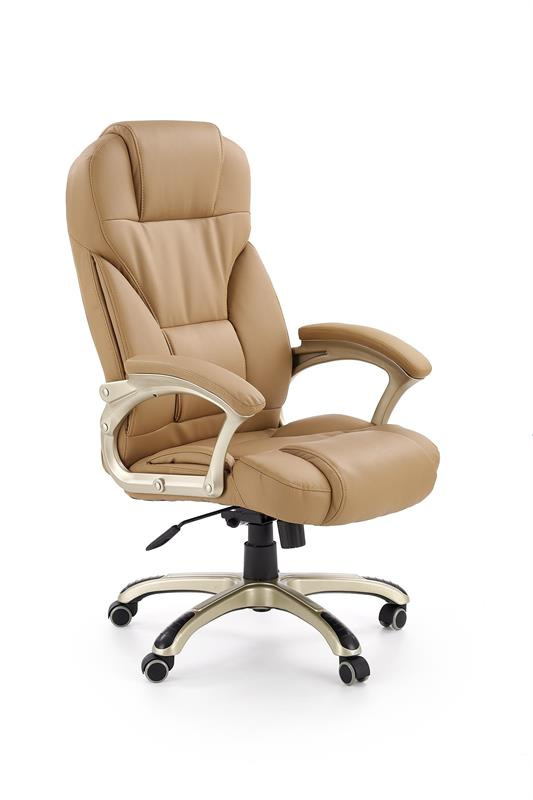 beżowy fotel z ekoskóry do biurka wygodny ergonomiczny miękki